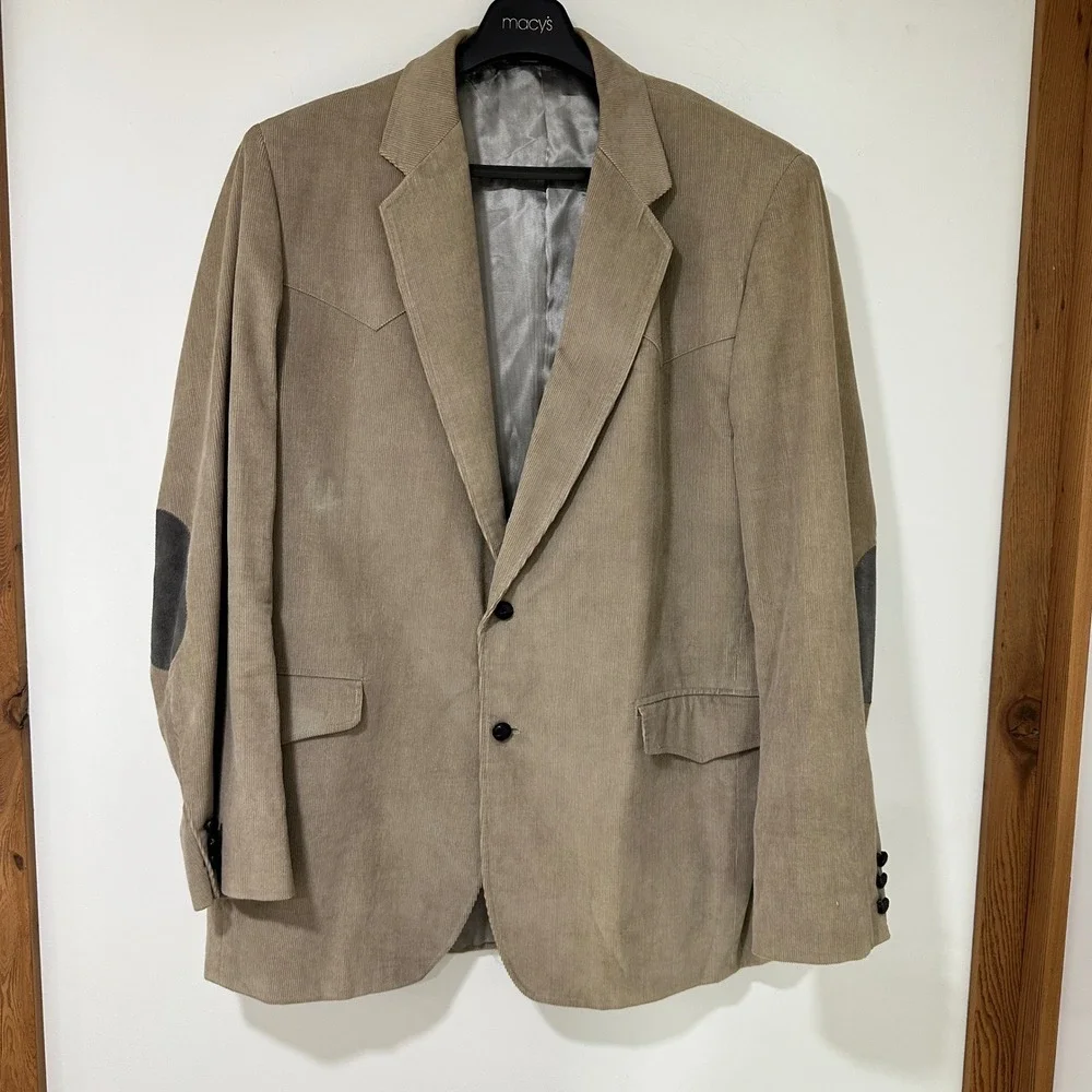 Brad Whitney Mens Corduroy Western Blazer Sport Coat 48XL Tan Elbow Patches